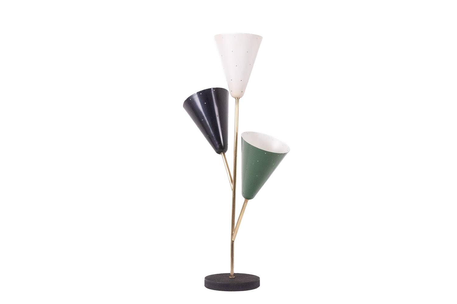Stilnovo. 3-light lamp in sheet metal and brass. 1960s.