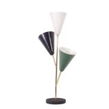 Stilnovo. 3-light lamp in sheet metal and brass. 1960s.