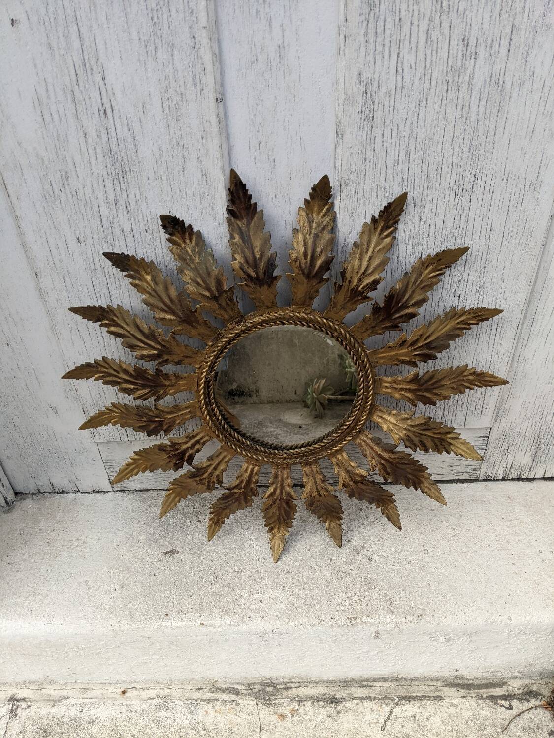 Aged metal sun mirror country decoration