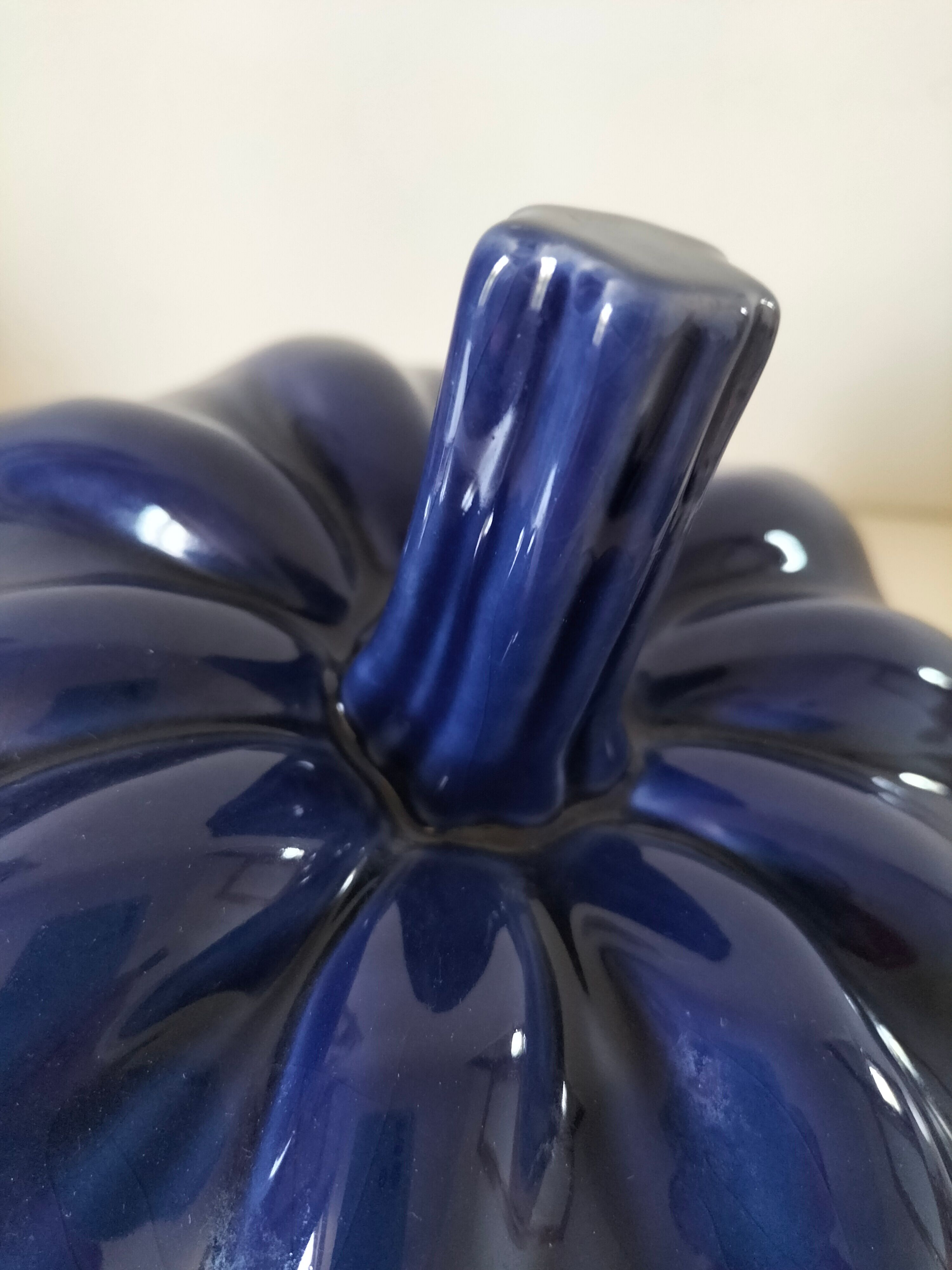 Large vintage soup tureen in glazed ultramarine ceramic