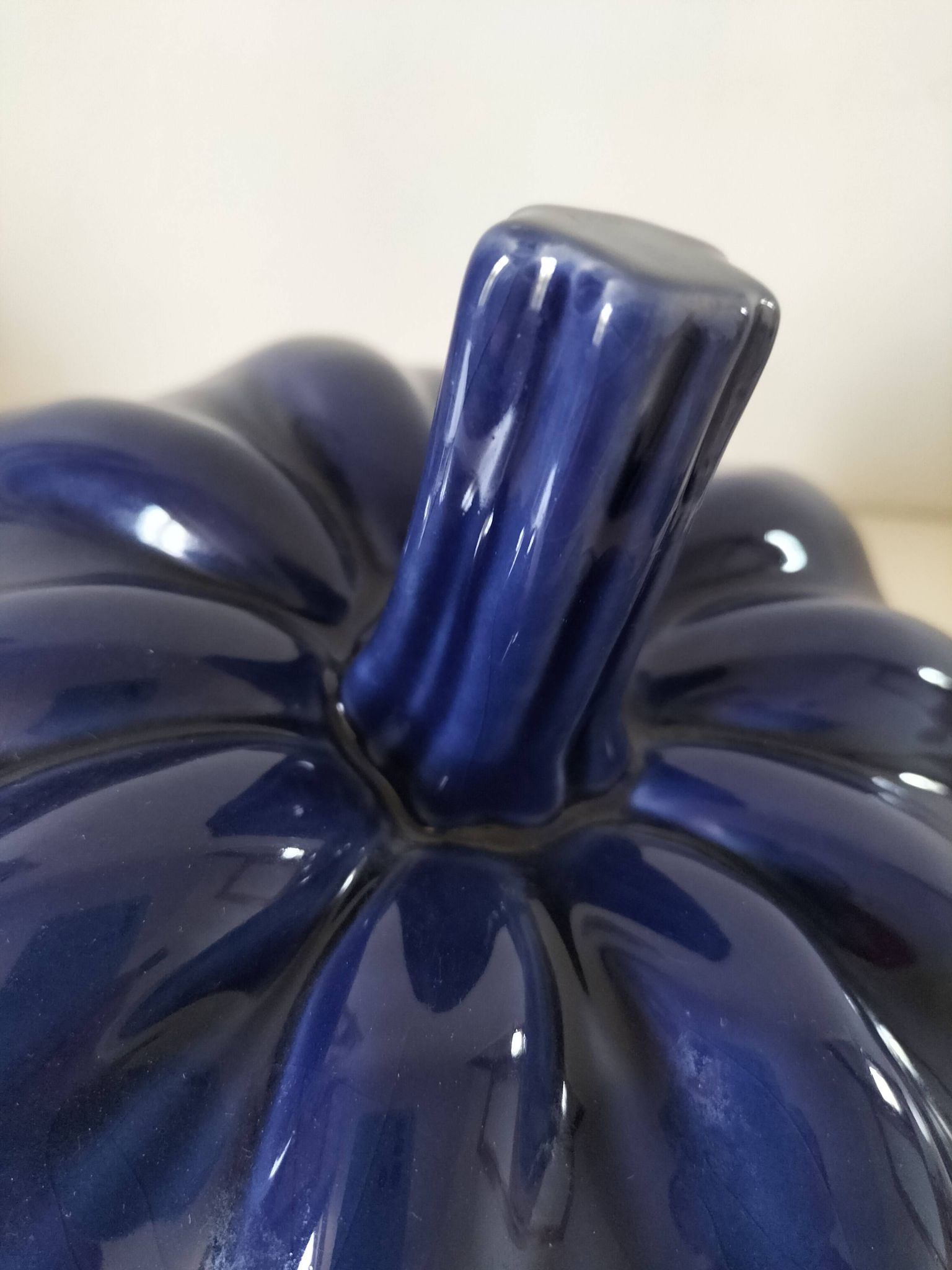 Large vintage soup tureen in glazed ultramarine ceramic