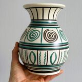 Vase céramique ancienne fait main, ornements géométriques style Punter.