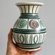 Old handmade ceramic vase, Punter style geometric ornaments.
