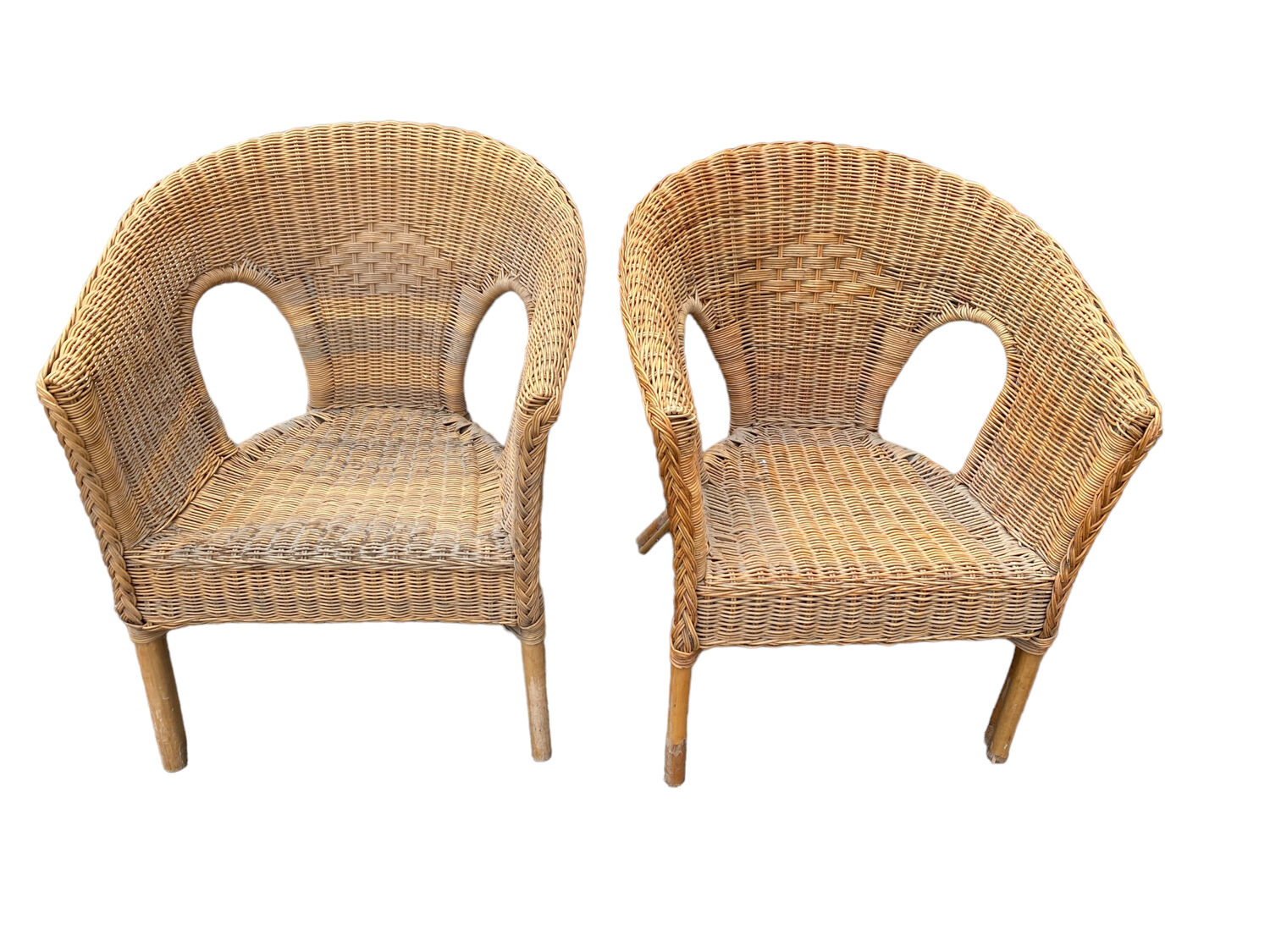 Pair of rattan chairs for outdoor indoor garden living room