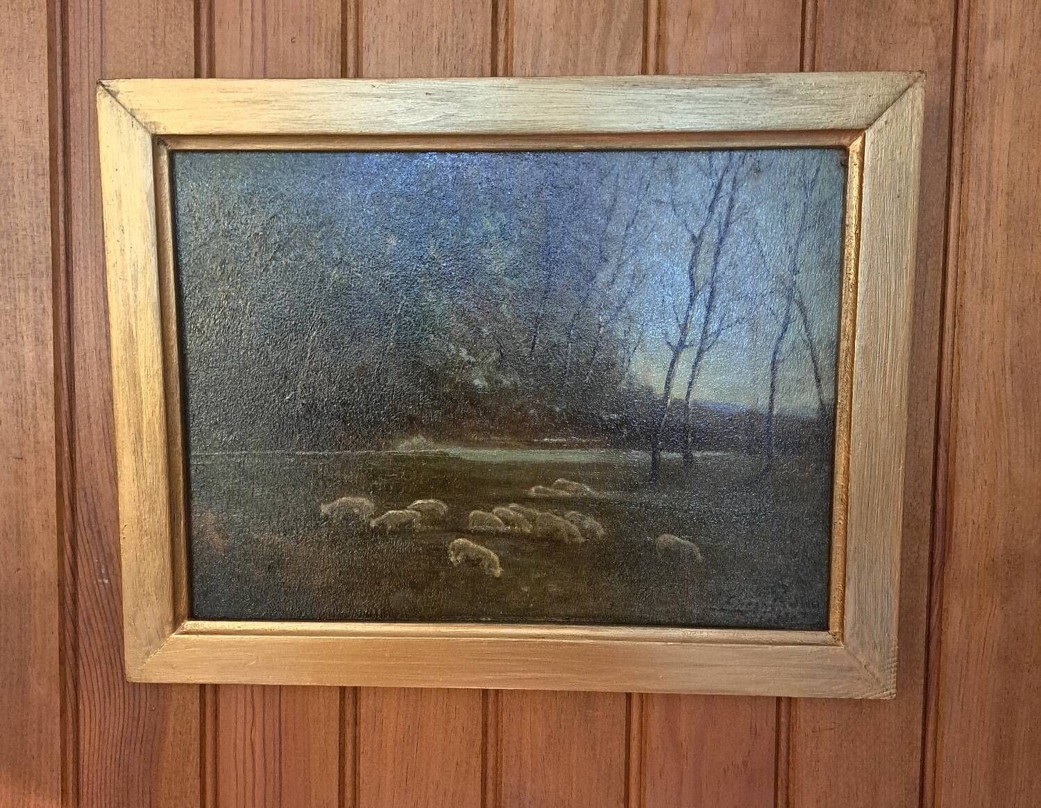 Impressionist painting, oil on wood signed, pastoral scene, Barbizon school