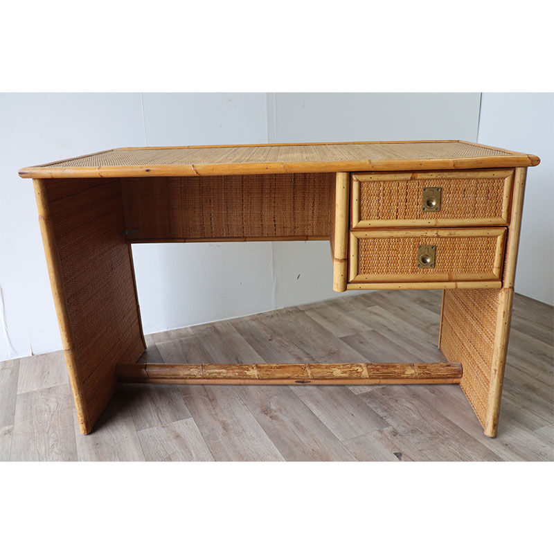 Bureau vintage Dal Vera en bambou et osier 1970