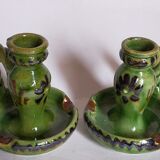 Duo of vintage potter's ceramic candle holders Regional Folk Art