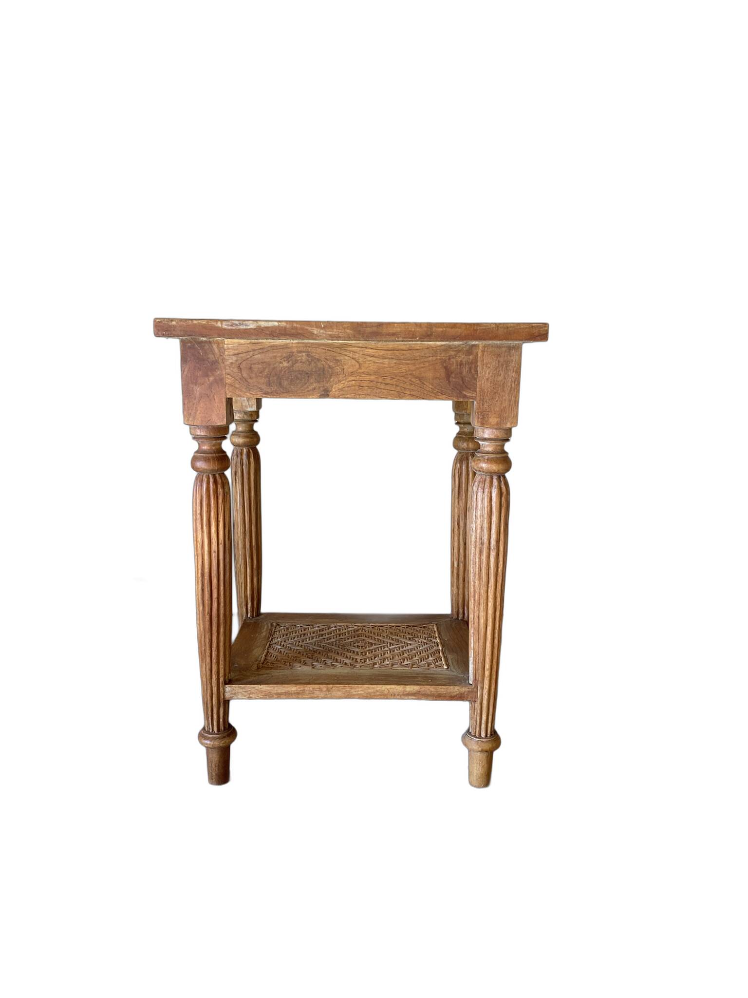 Vintage wooden and wicker side table