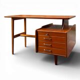Mahogany desk with drawers by Jacques Hauville published by Bema.