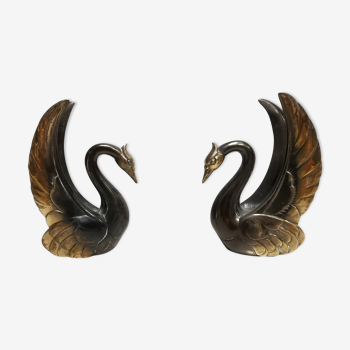 Pair of ancient zoomorphic bookends, swan statues