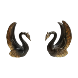 Pair of ancient zoomorphic bookends, swan statues