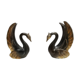 Pair of ancient zoomorphic bookends, swan statues