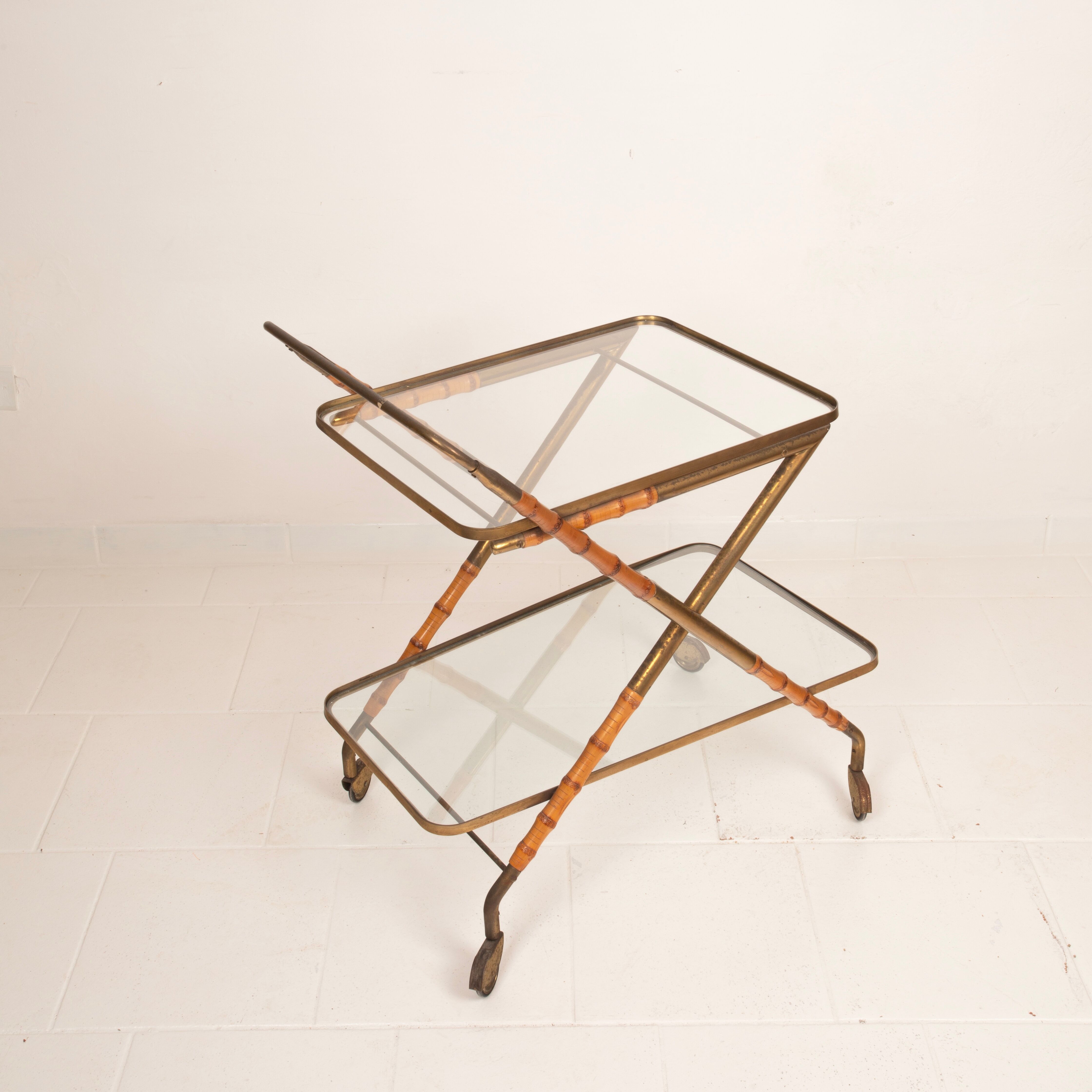 Cesare Lacca Cart in Faux Bamboo and Brass, 1950