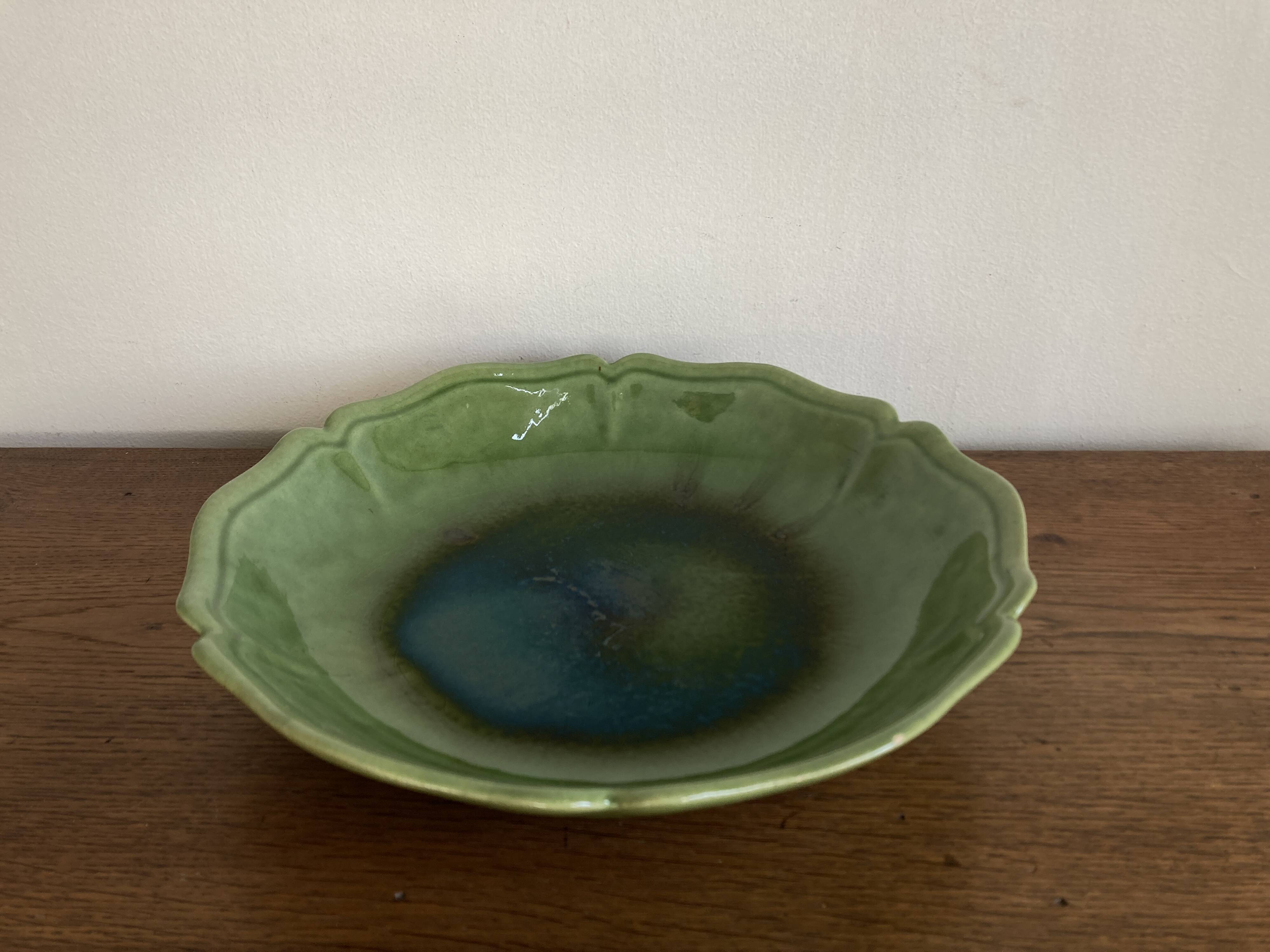 Green glazed stoneware table centrepiece with fluting from Biot, 1960, XL.