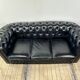 Vintage 1980 black leather Chesterfield sofa