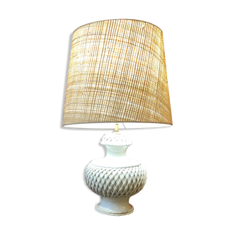 White earthenware lamp - Wicker lampshade