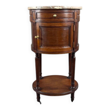 Half-moon side table in mahogany and marble, Louis XVI style, 19th century.