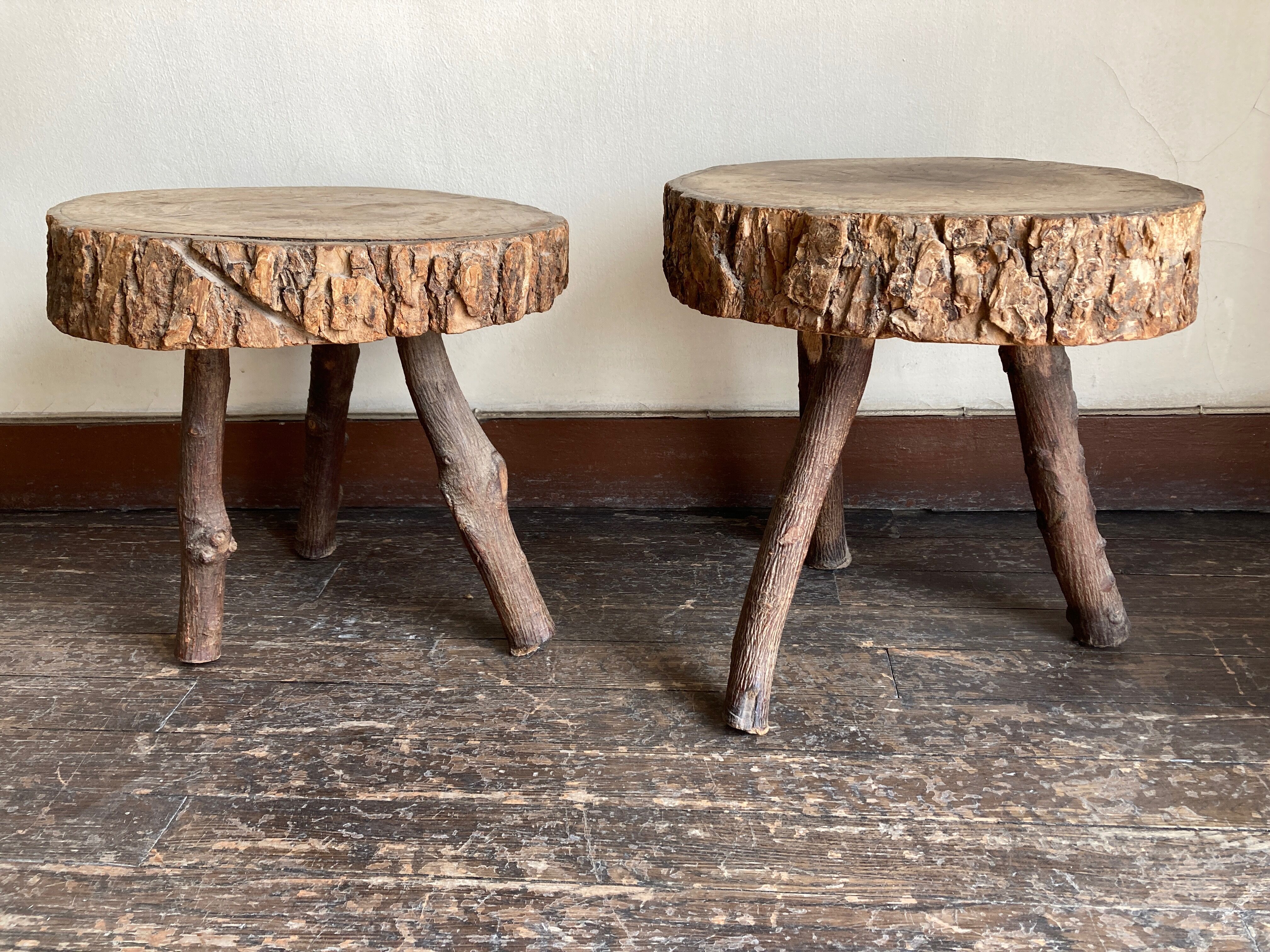 Pair of mountain coffee tables made of logs 1970