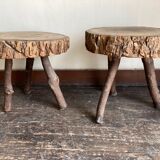 Pair of mountain coffee tables made of logs 1970