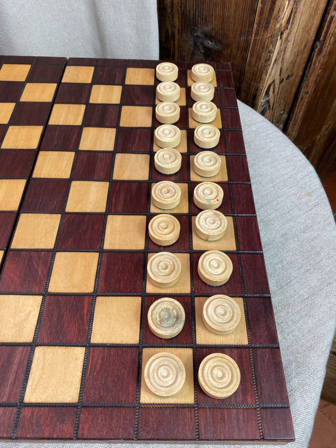 Wooden checkers game
