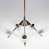 Mid-century chrome, copper & plastic chandelier by drukov, 1970s / 2 pieces avl