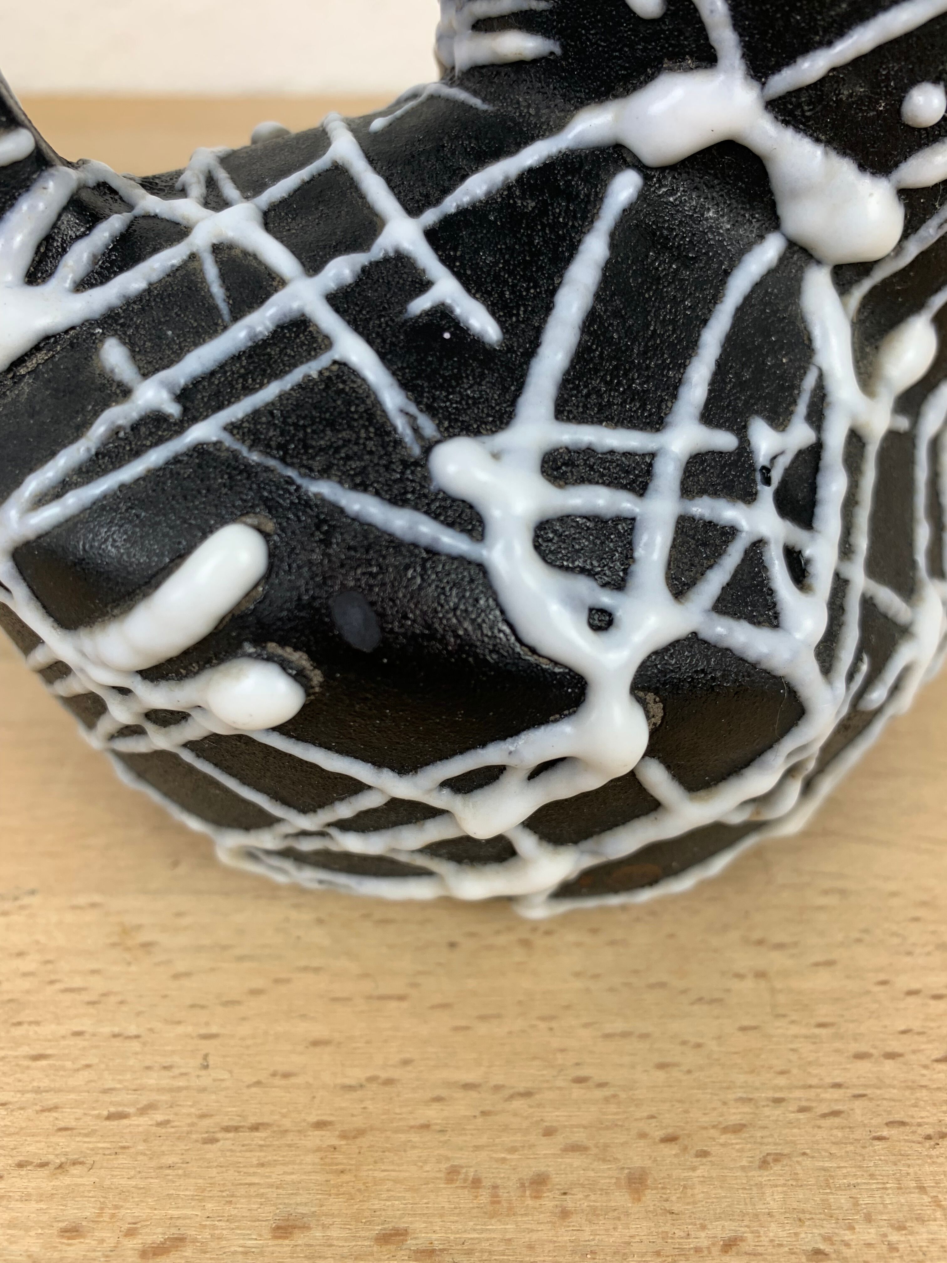 Spaghetti vase free form ceramic Vallauris 50s, red and black