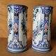 Pair of Gien earthenware roller vases with Rouen decoration