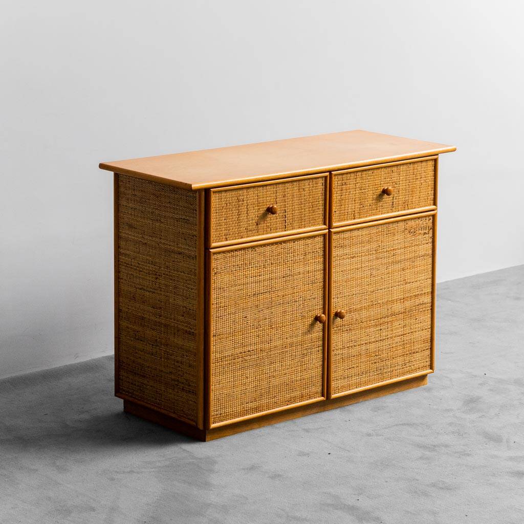 Commode en bois rotin 1970 vintage