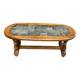 Oval coffee table in solid wood and stone, 115x58