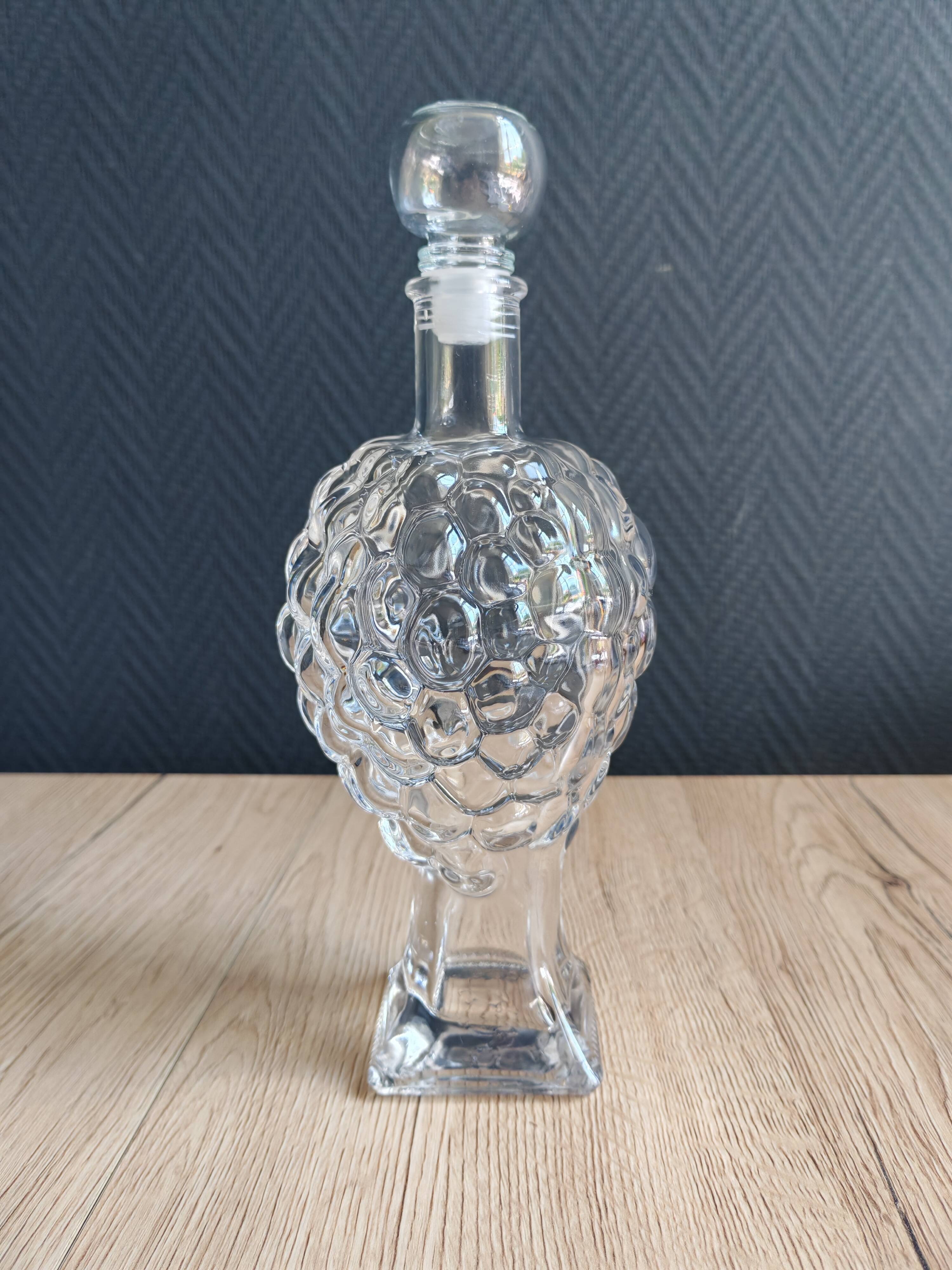 Carafe glass bottle moulded grape bunch vintage | Ball stopper