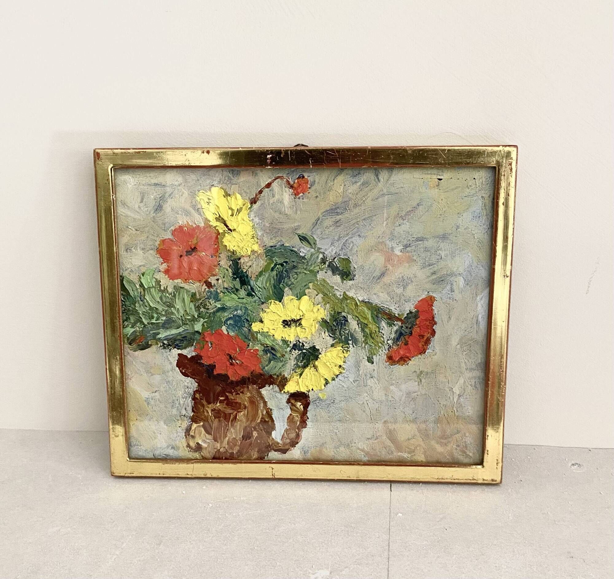 Oil on canvas from the 70s framed under glass.