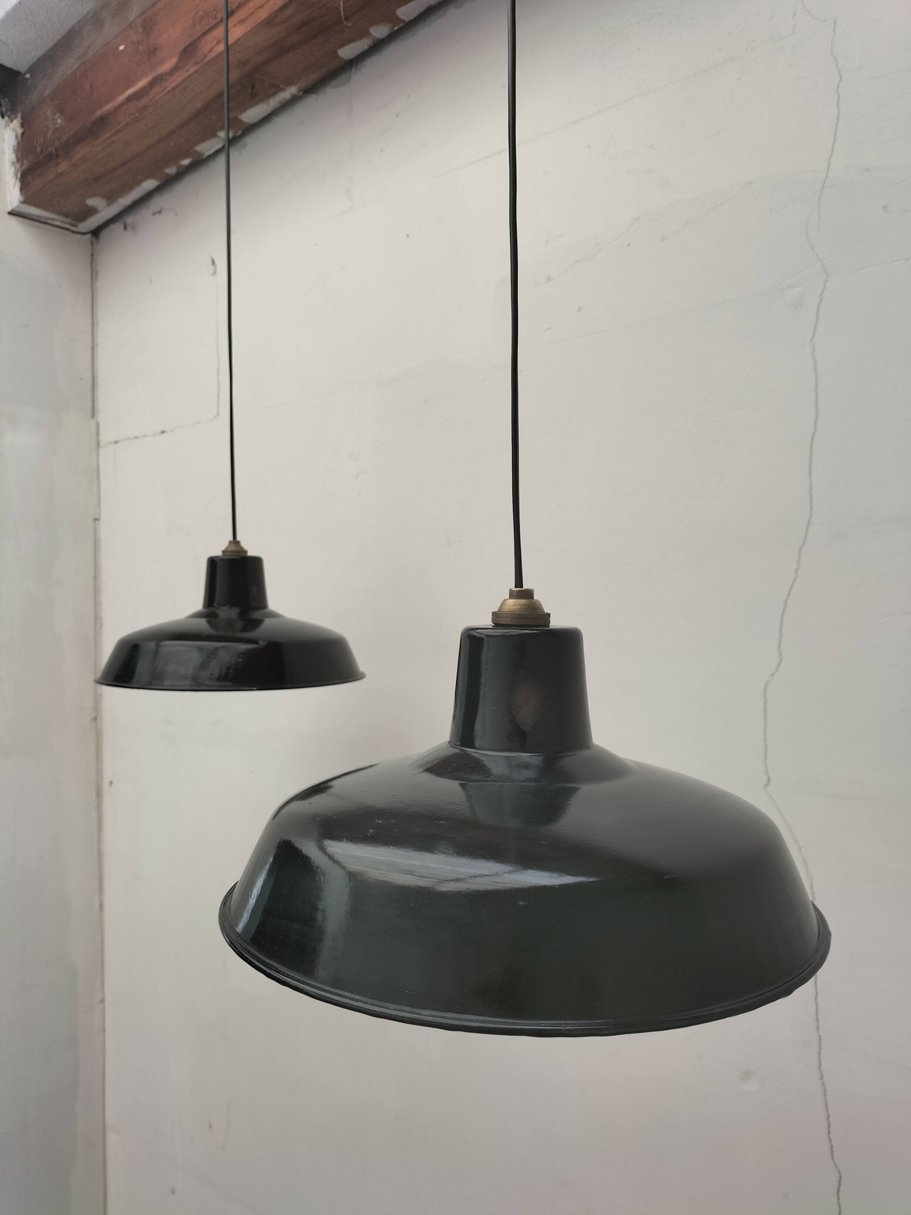 Enameled sheet metal pendant lights