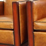 Set of 2 beautiful cognac-colored sheepskin Art Deco armchairs