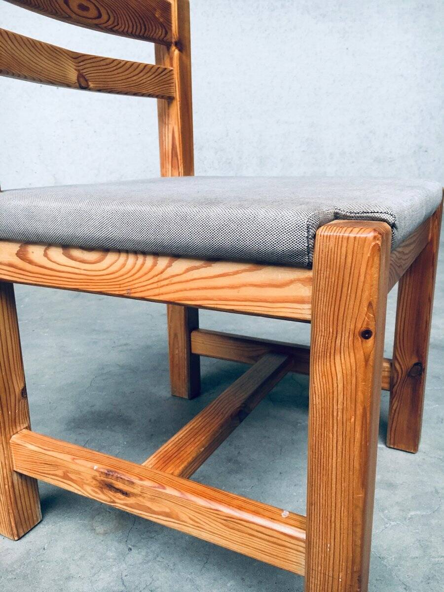 Brutalist Square Model Pine Dining Chairs, 1970s, Set of 6