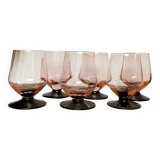 6 small pink glasses with black stems