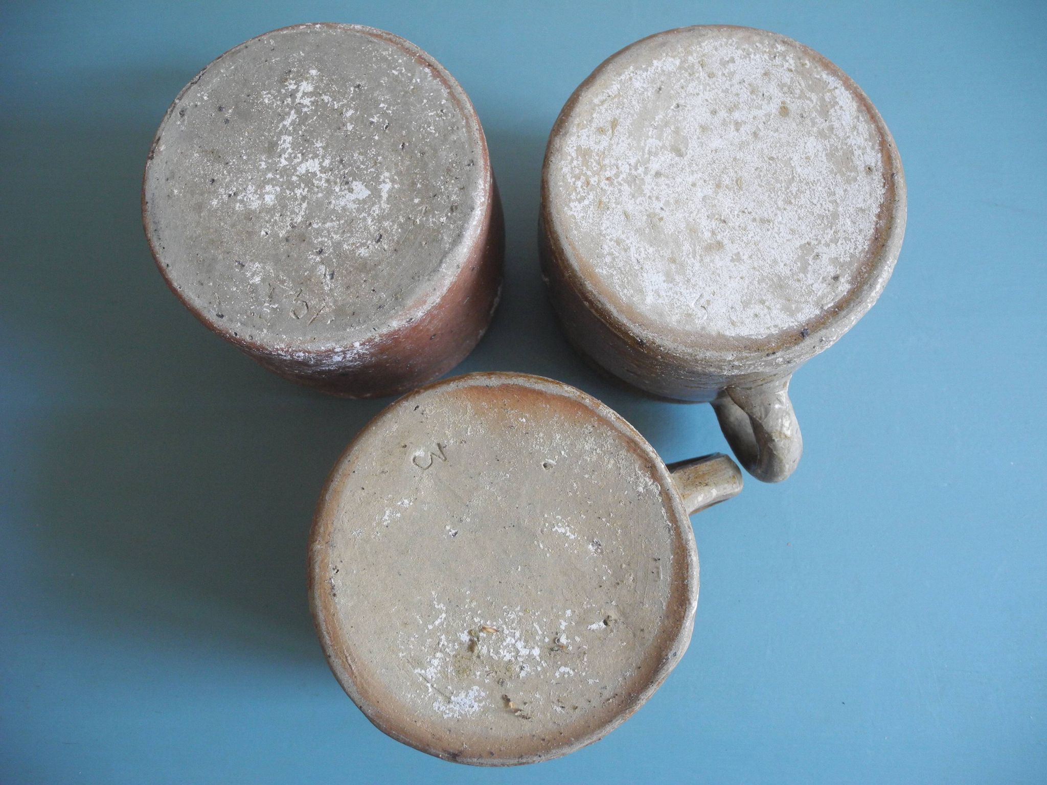 Lot of antique rustic stoneware pots, old French stoneware pots