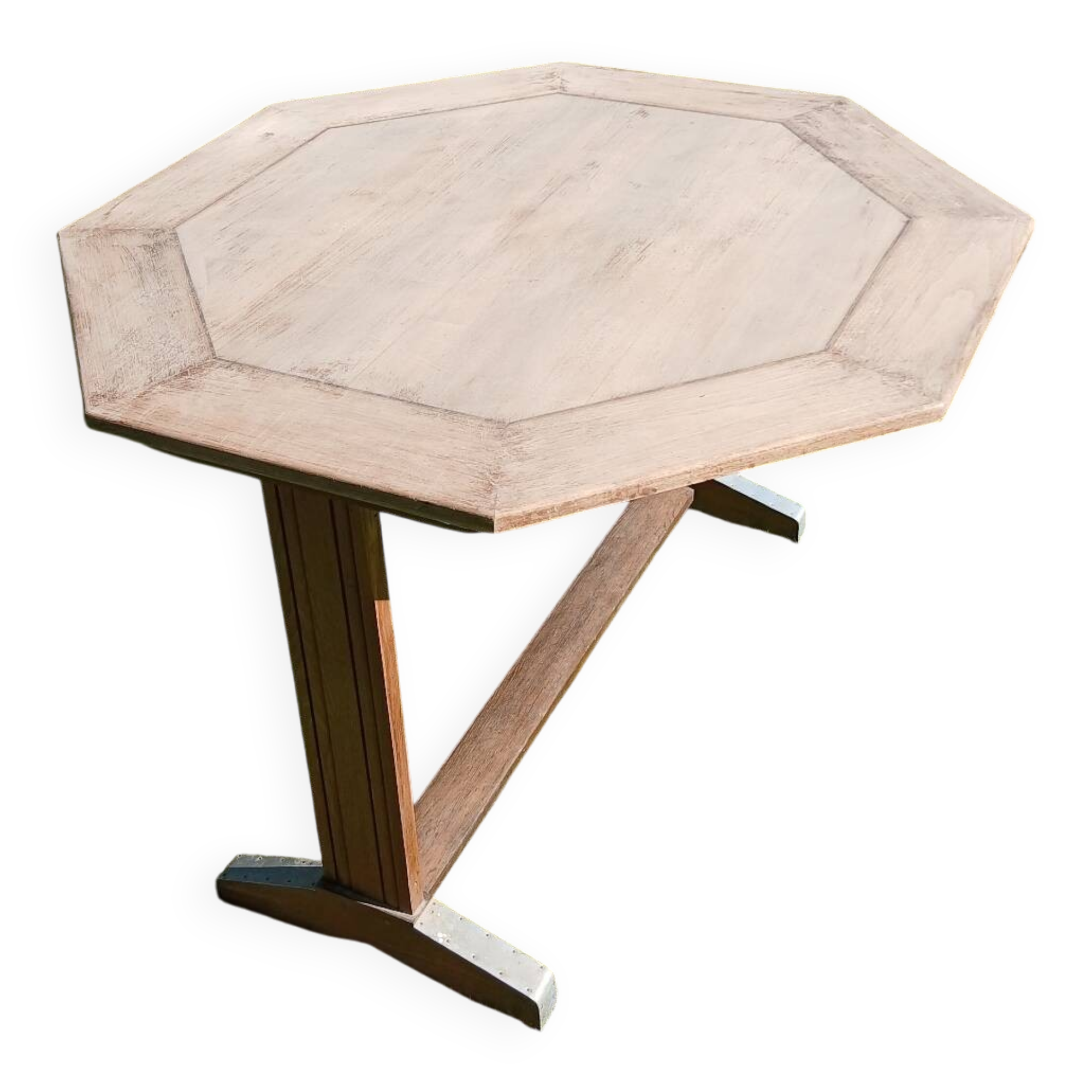 Vintage Octagonal Dining Table – Solid Wood & Trestle Base –