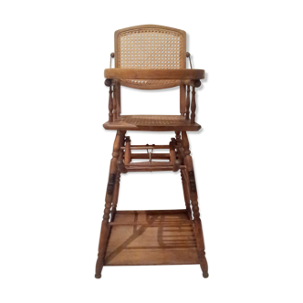 Chaise haute bébé assise et dos en cannage années 1930