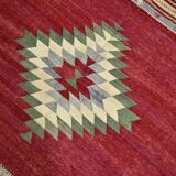 Wine Red & Green Turkish Kilim Rug, 156x224Cm