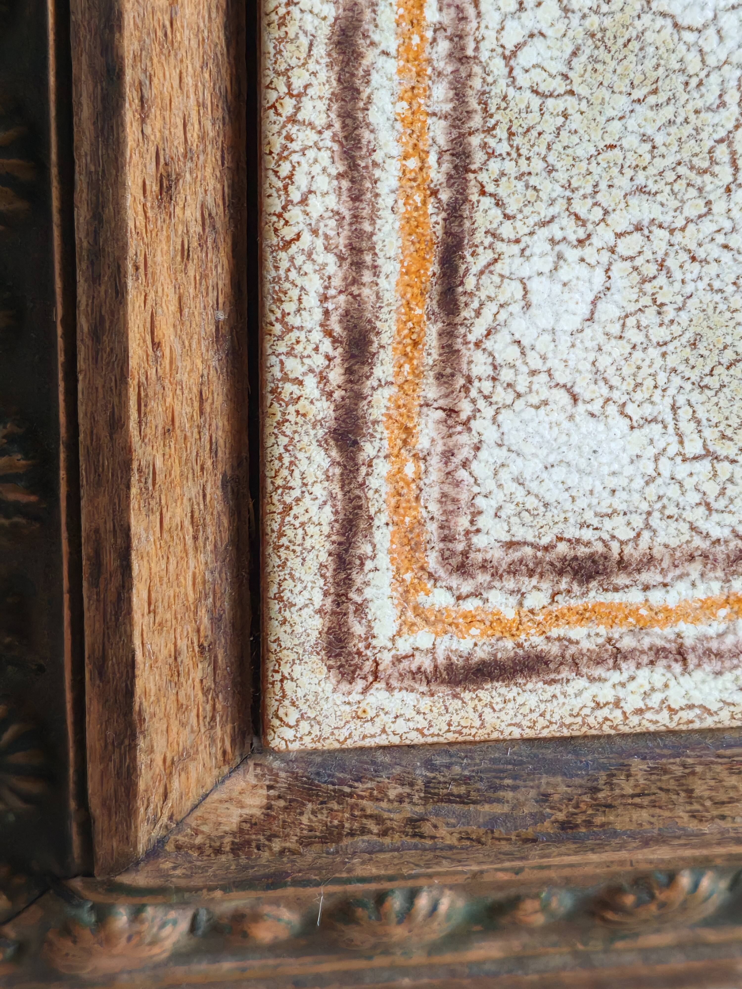 Old Italian Ceramic Trivet and Wooden Frame