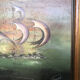 Oil painting on canvas j. peyraud view boats + wood frame #a219