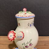 Clamecy earthenware chocolate pourer with polychrome floral decoration