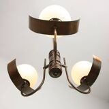 Vintage Italian Copper and Opaline Chandelier, 1970s