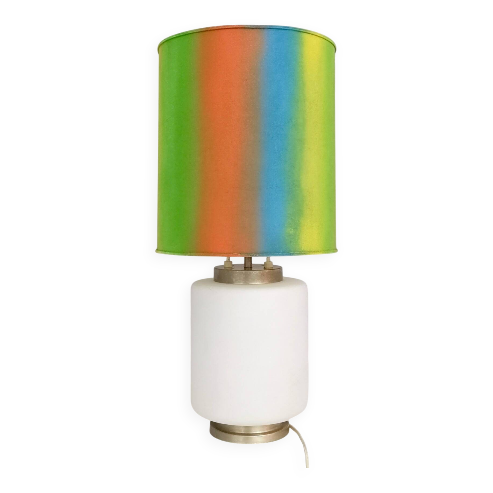White Encased Glass Table Lamp with Three-Lighting Options, Italy