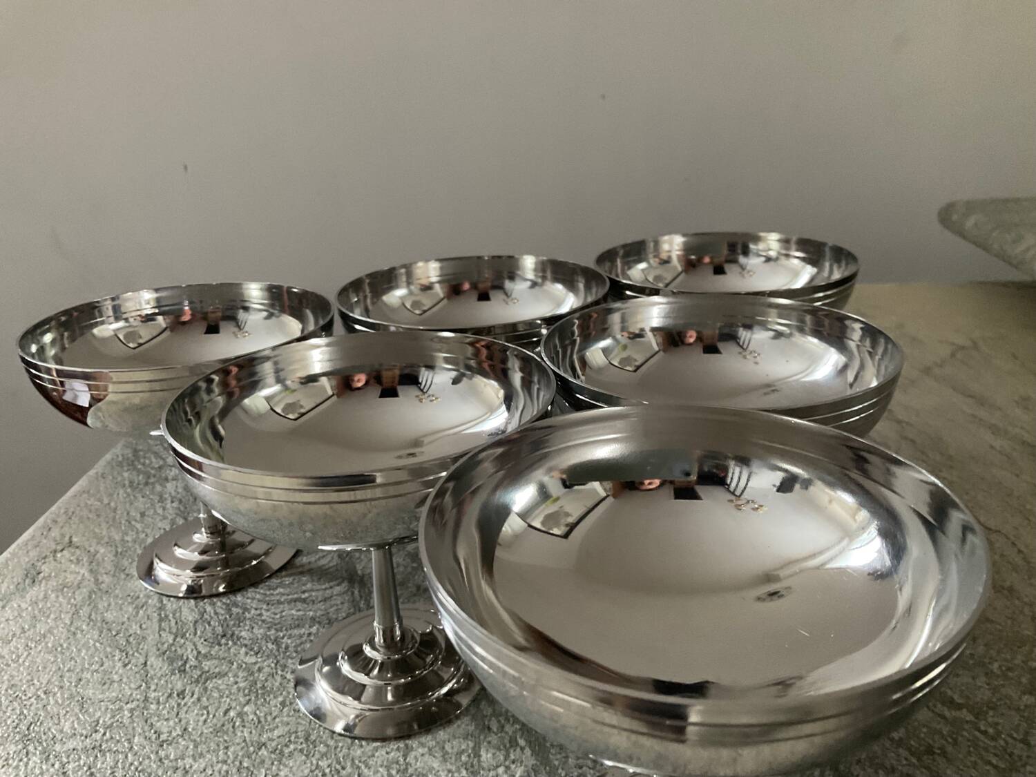 Set of 6 ice cream cups and spoons Letang Rémy 70s