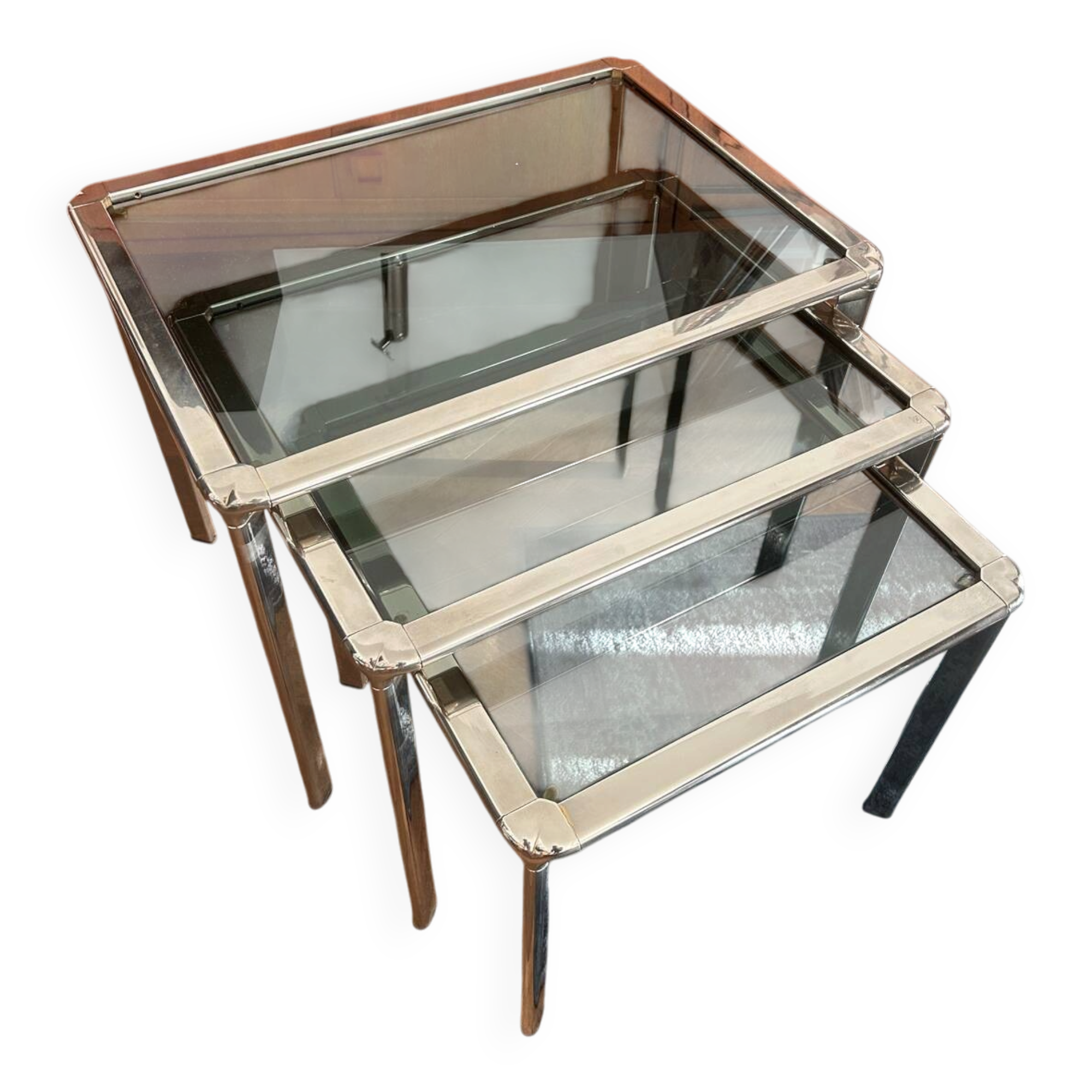 Chrome nesting tables designed and produced by Fratelli Orsenigo.