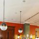 Large Hicks bronze and milk glass pendant light by Thomas O'Brien, USA