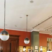 Large Hicks bronze and milk glass pendant light by Thomas O'Brien, USA