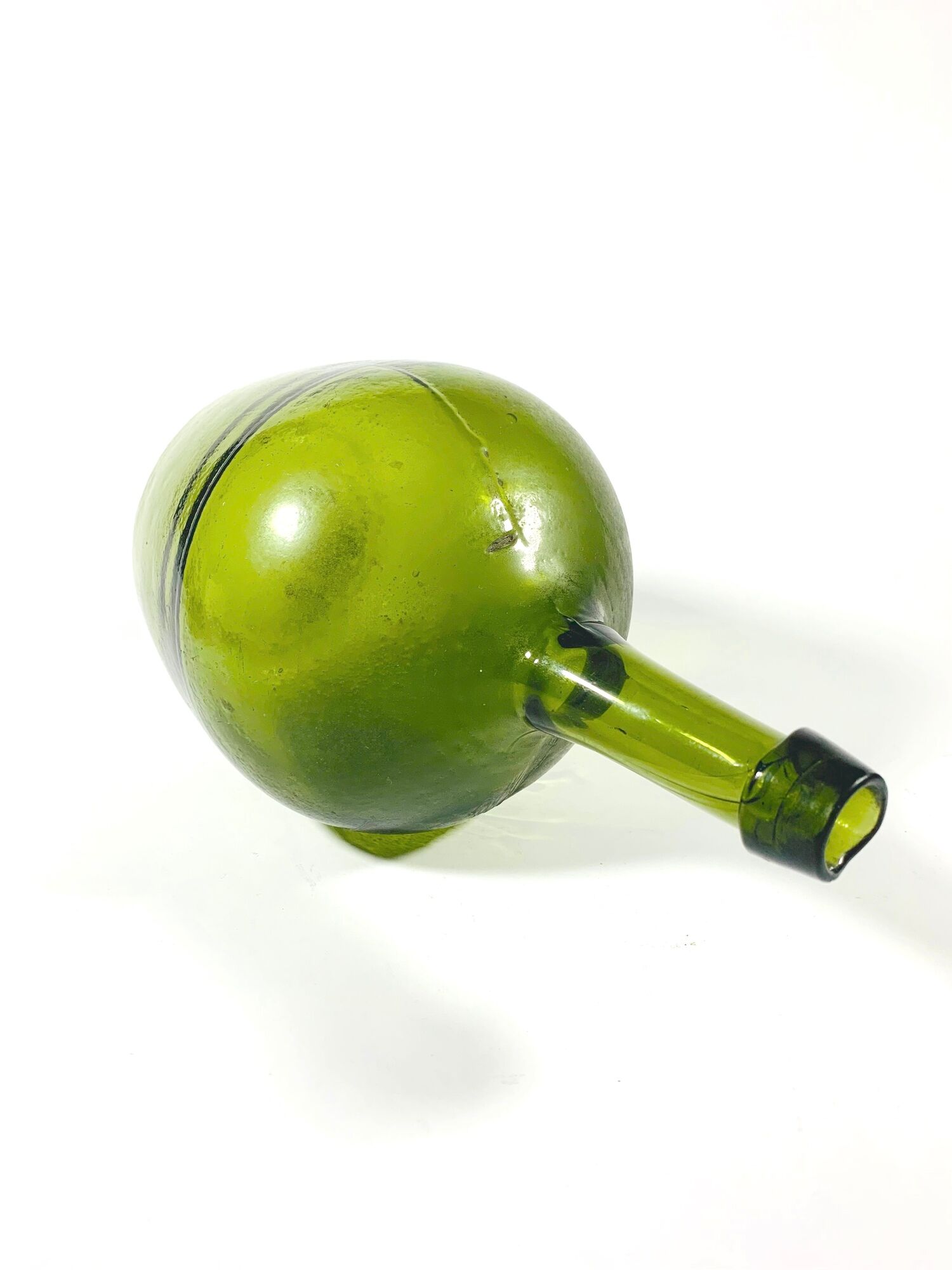 Demijohn green artisanal blown glass early 20th century