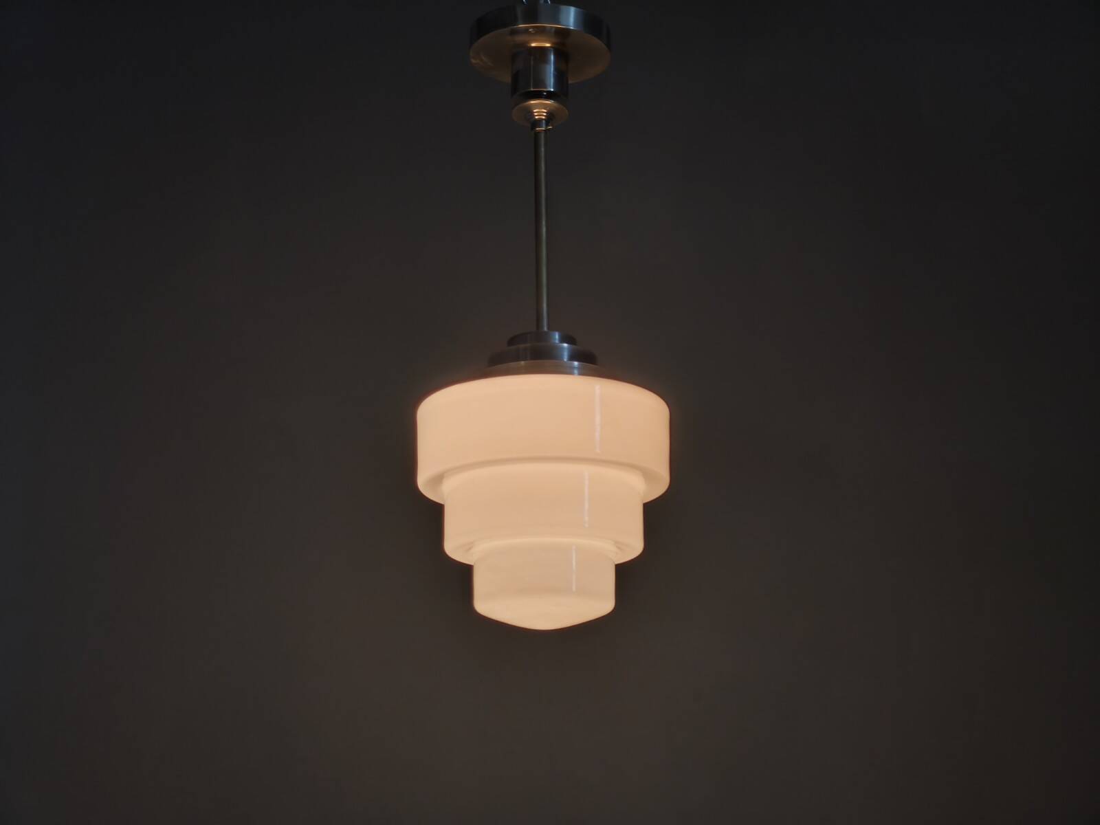 Art Deco Pendant Light with Opaline Glass Shade, Czechoslovakia 1930s
